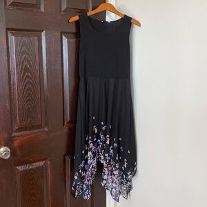 Black Floral Chiffon Midi Dress